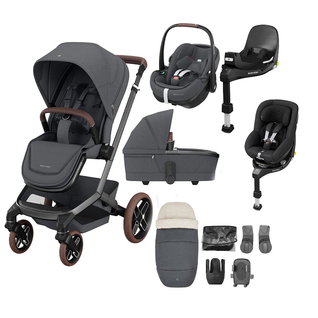 Maxi-Cosi Fame Premium + Pebble Pro2 + Pearl 360 Pro Travel System-Travel Systems-Twillic Graphite-Brown | Natural Baby Shower