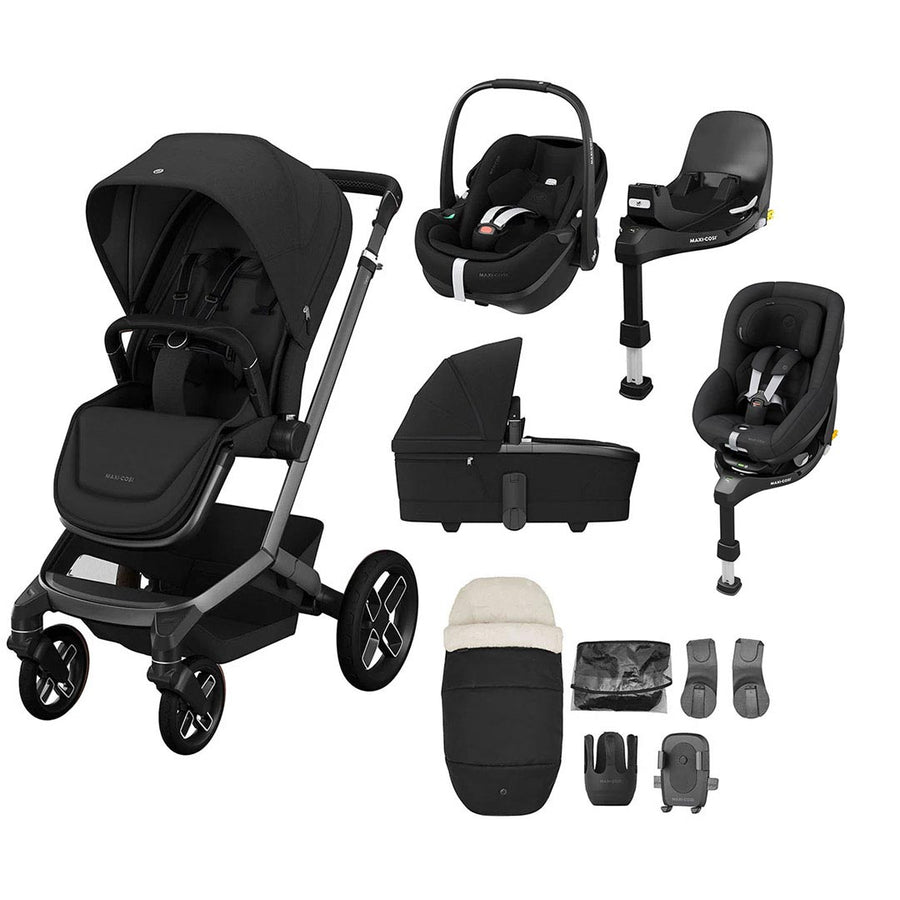 Maxi-Cosi Fame Premium + Pebble Pro2 + Pearl 360 Pro Travel System-Travel Systems-Twillic Black-Black | Natural Baby Shower