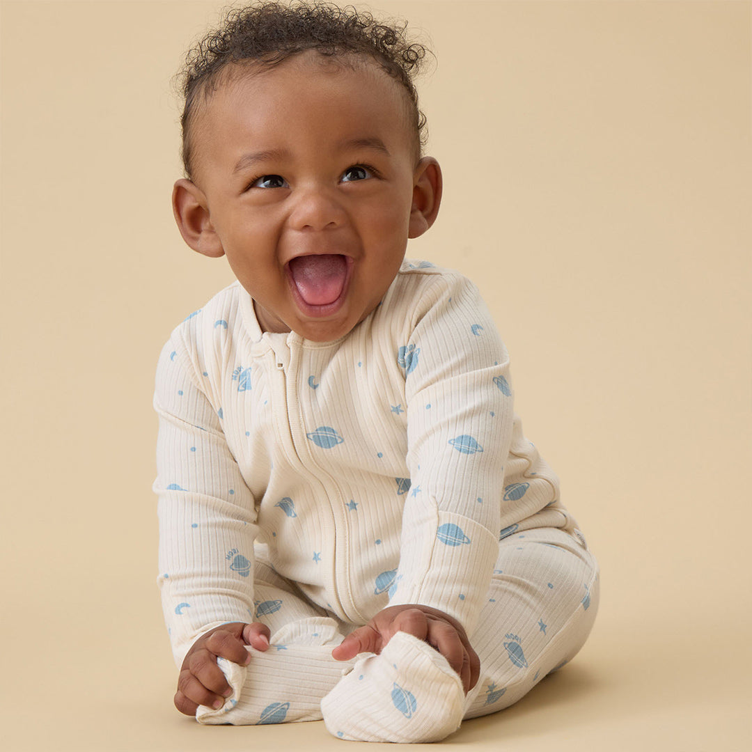 MORI Ribbed Two Way Zip-Up Sleepsuit - Space-Sleepsuits-Space-NB | Natural Baby Shower