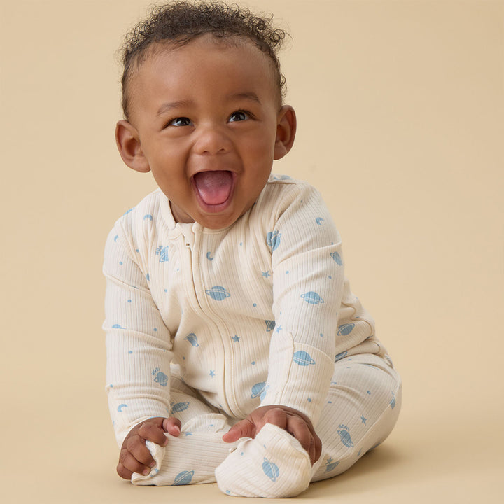 MORI Ribbed Two Way Zip-Up Sleepsuit - Space-Sleepsuits-Space-NB | Natural Baby Shower