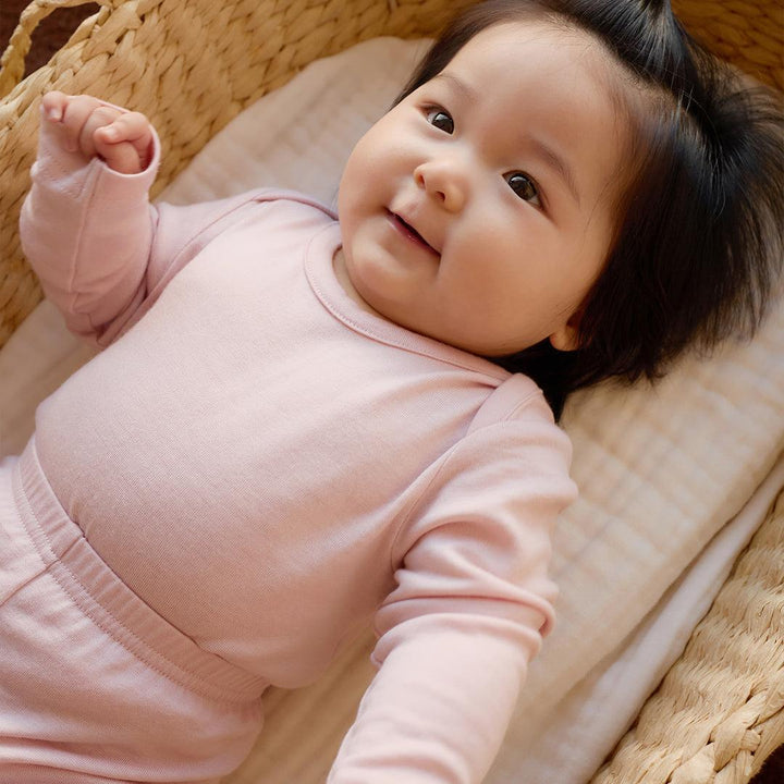 Merino Kids Merino Long Sleeve Envelope Bodysuit - Cloud Pink-Bodysuits-Cloud Pink-0-3m | Natural Baby Shower