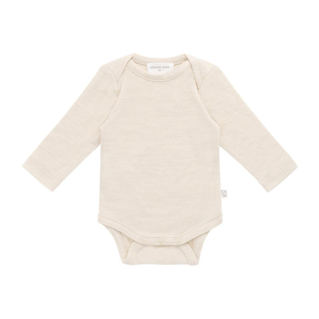 Merino Kids Merino Long Sleeve Envelope Bodysuit - Natural-Bodysuits-Natural-0-3m | Natural Baby Shower