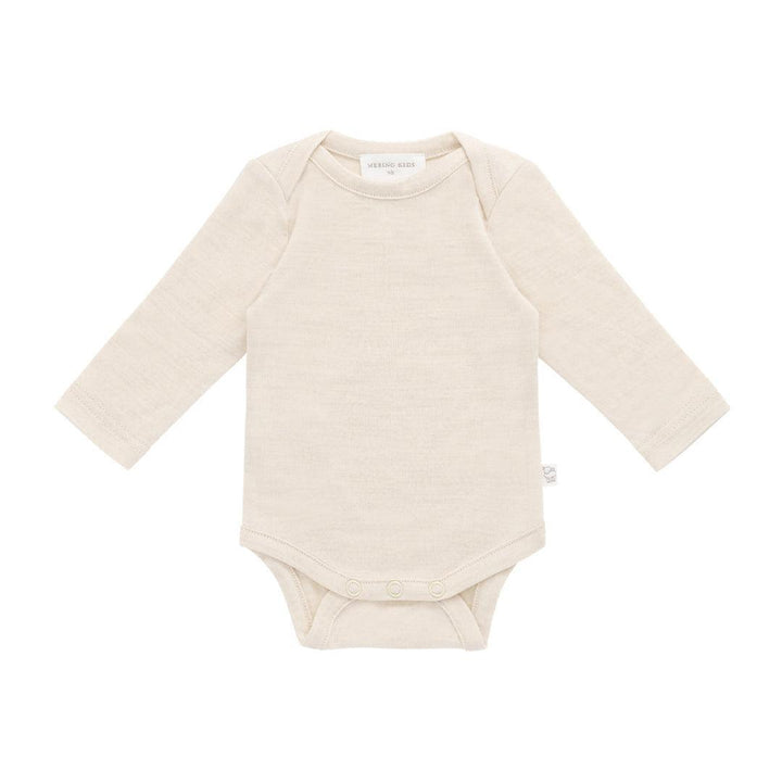 Merino Kids Merino Long Sleeve Envelope Bodysuit - Natural-Bodysuits-Natural-0-3m | Natural Baby Shower