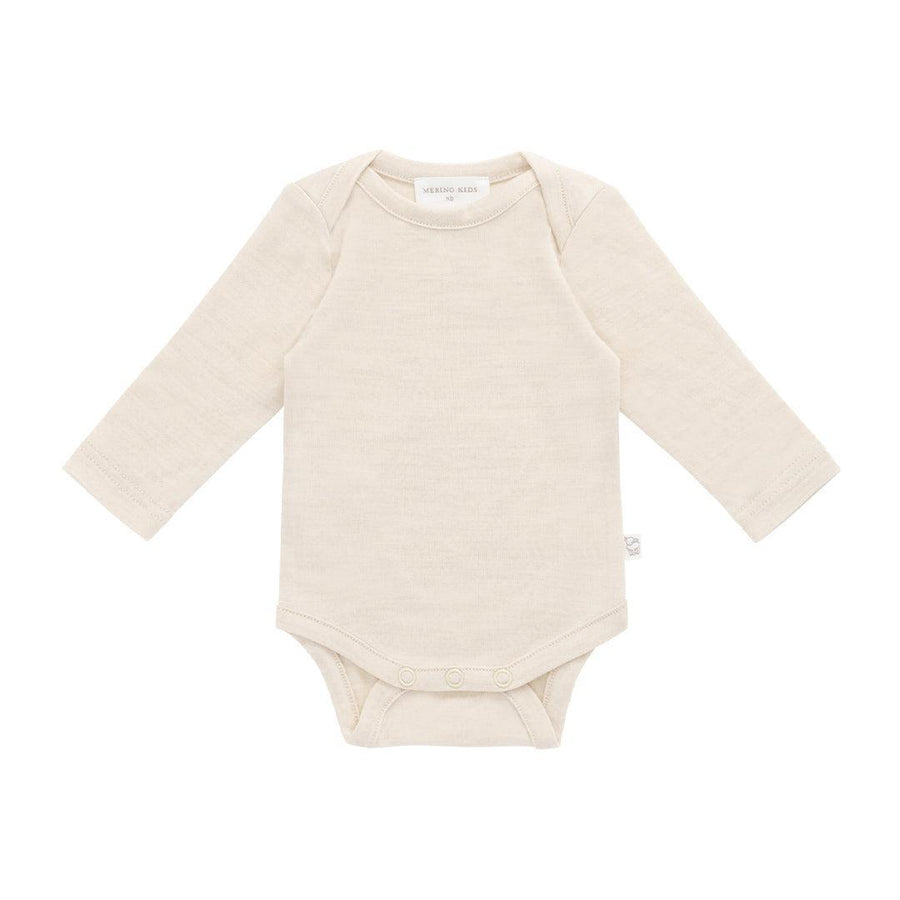Merino Kids Merino Long Sleeve Envelope Bodysuit - Natural-Bodysuits-Natural-0-3m | Natural Baby Shower