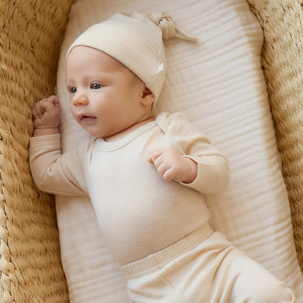 Merino Kids Merino Long Sleeve Envelope Bodysuit - Natural-Bodysuits-Natural-0-3m | Natural Baby Shower
