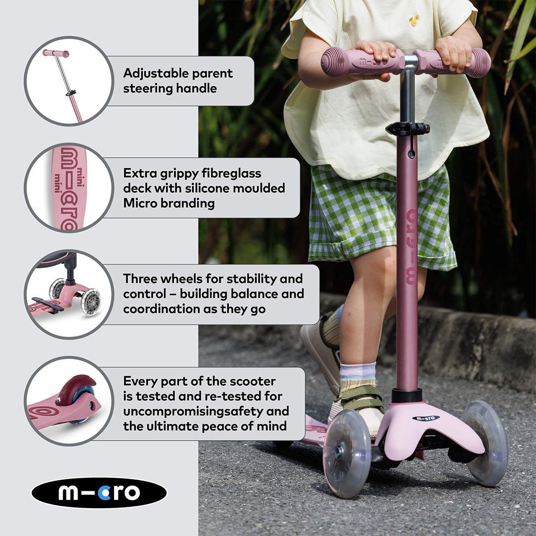 Micro Scooters Mini 2 Grow Deluxe LED Clip Seat V2 Scooter - Rose Pink-Scooters-Rose Pink- | Natural Baby Shower