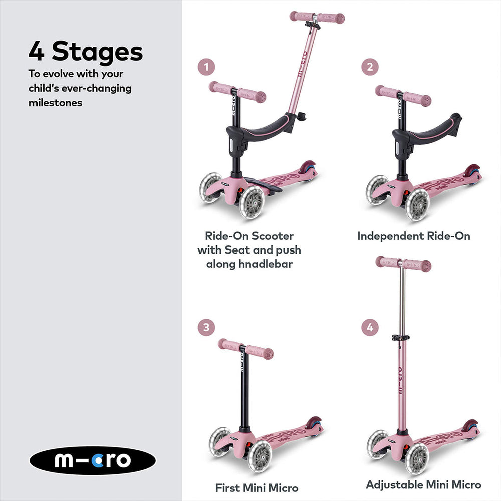Micro Scooters Mini 2 Grow Deluxe LED Clip Seat V2 Scooter - Rose Pink-Scooters-Rose Pink- | Natural Baby Shower