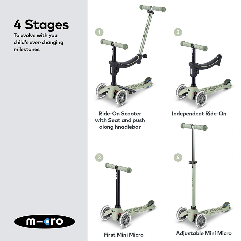 Micro Scooters Mini 2 Grow Deluxe LED Clip Seat V2 Scooter - Sage Green-Scooters-Sage Green- | Natural Baby Shower