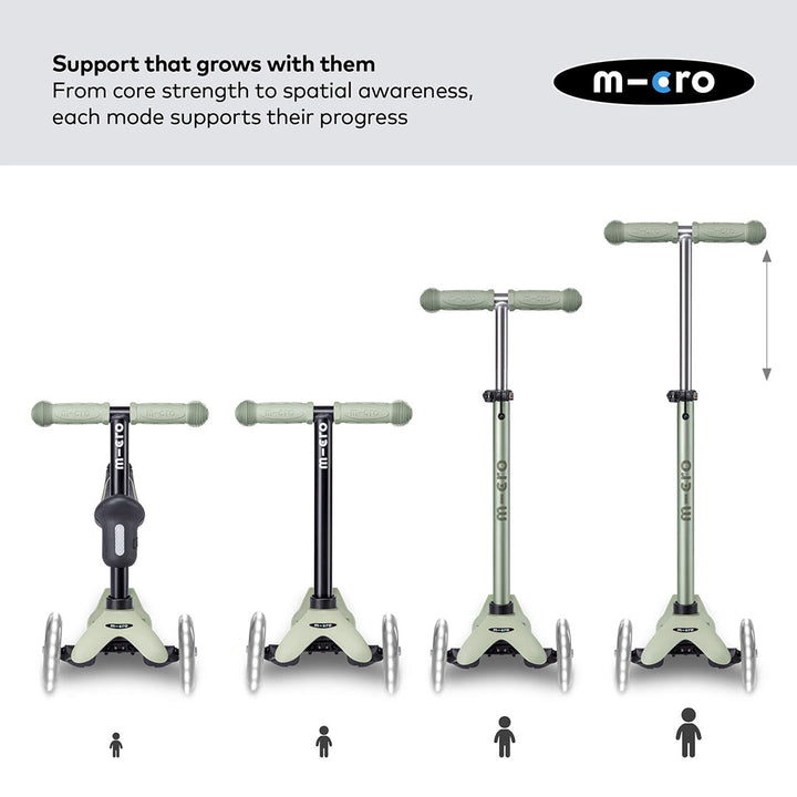 Micro Scooters Mini 2 Grow Deluxe LED Clip Seat V2 Scooter - Sage Green-Scooters-Sage Green- | Natural Baby Shower