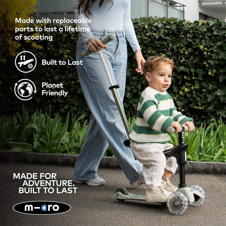 Micro Scooters Mini 2 Grow Deluxe LED Clip Seat V2 Scooter - Sage Green-Scooters-Sage Green- | Natural Baby Shower