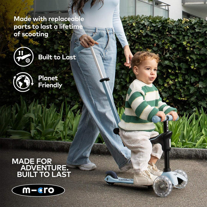 Micro Scooters Mini 2 Grow Deluxe LED Clip Seat V2 Scooter - Soft Blue-Scooters-Soft Blue- | Natural Baby Shower