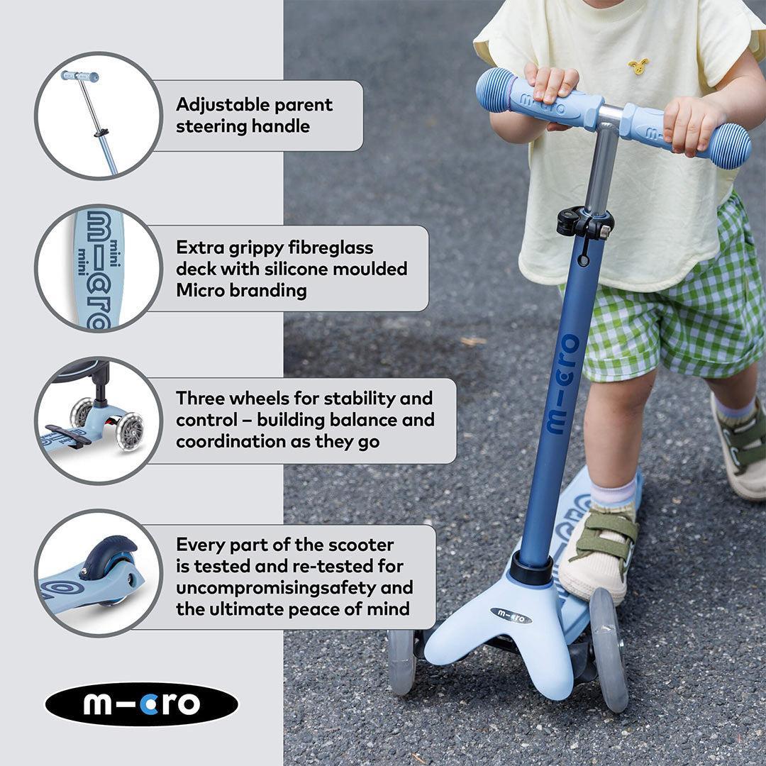 Micro Scooters Mini 2 Grow Deluxe LED Clip Seat V2 Scooter - Soft Blue-Scooters-Soft Blue- | Natural Baby Shower