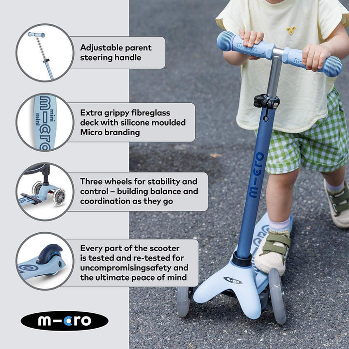 Micro Scooters Mini 2 Grow Deluxe LED Clip Seat V2 Scooter - Soft Blue-Scooters-Soft Blue- | Natural Baby Shower