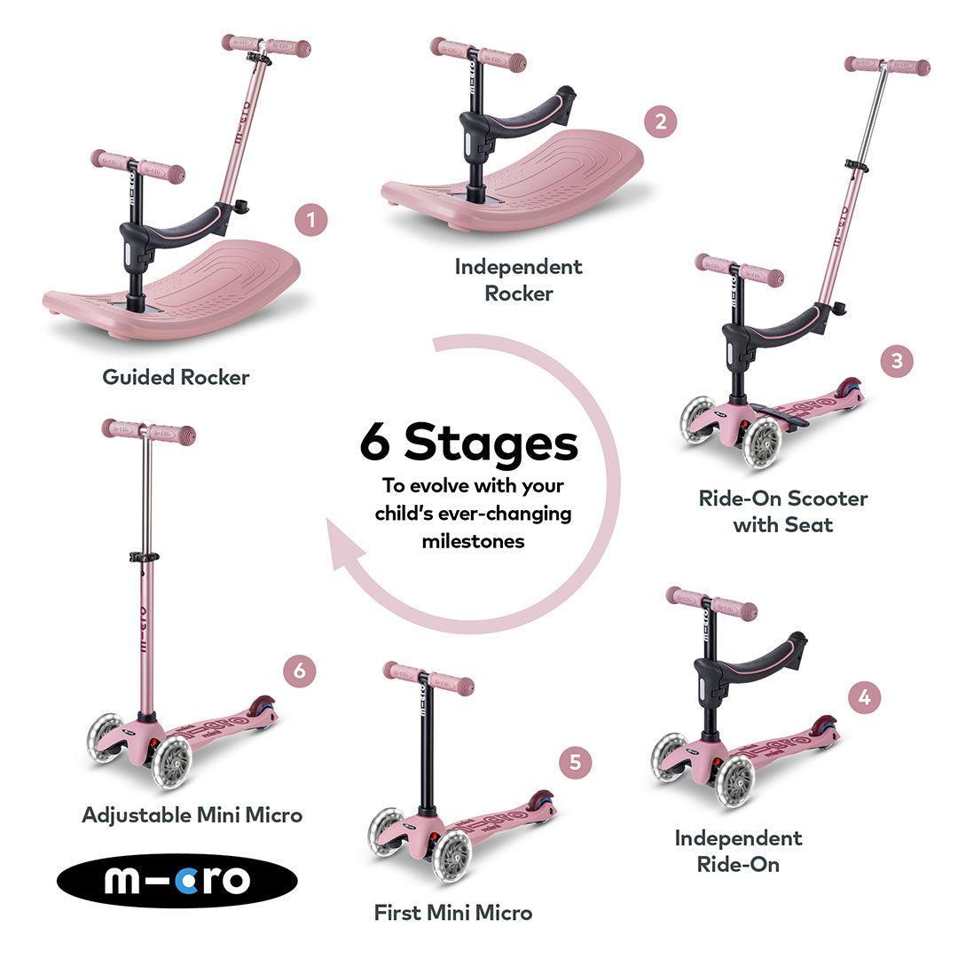 Micro Scooters Mini Deluxe LED Rock And Go Scooter - Rose Pink-Scooters-Rose Pink- | Natural Baby Shower