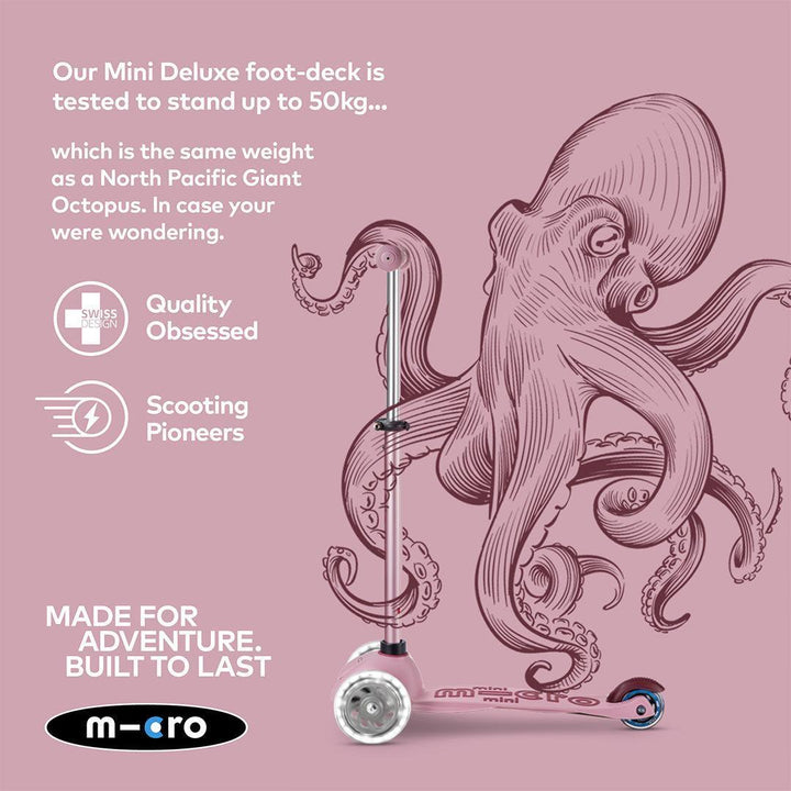 Micro Scooters Mini Deluxe LED Rock And Go Scooter - Rose Pink-Scooters-Rose Pink- | Natural Baby Shower