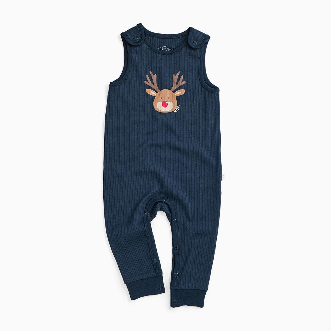 MORI Ribbed Reindeer Romper - Navy & Reindeer-Rompers-Navy & Reindeer-0-3m | Natural Baby Shower
