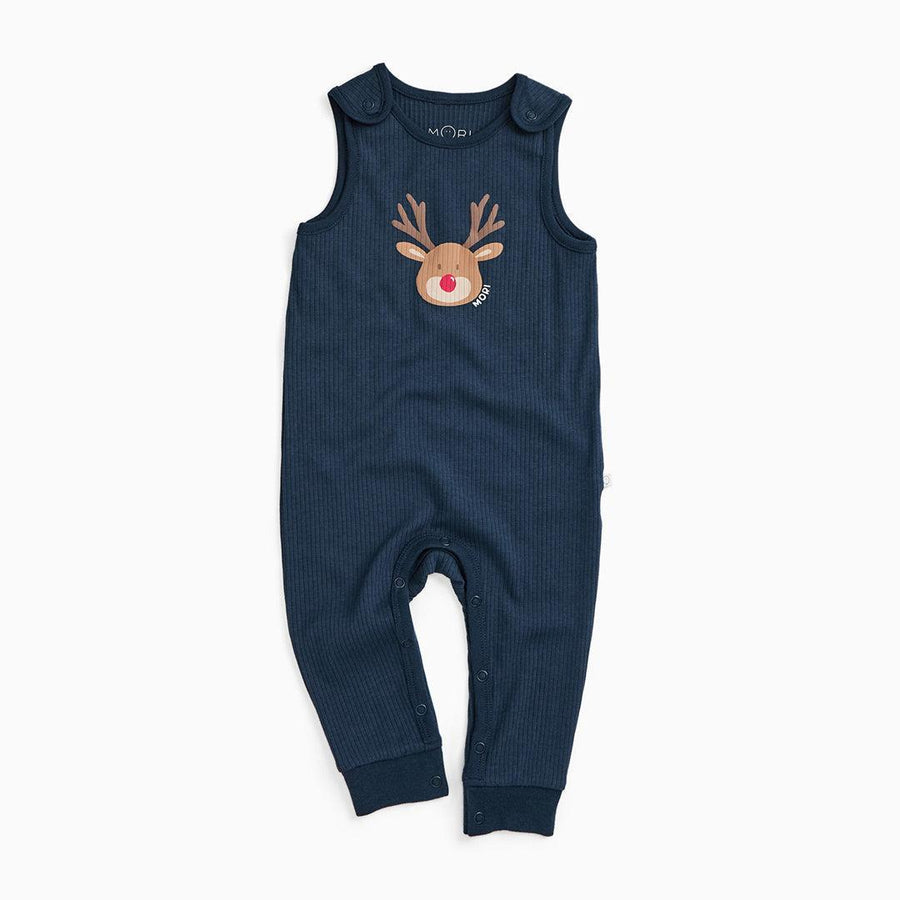 MORI Ribbed Reindeer Romper - Navy & Reindeer-Rompers-Navy & Reindeer-0-3m | Natural Baby Shower