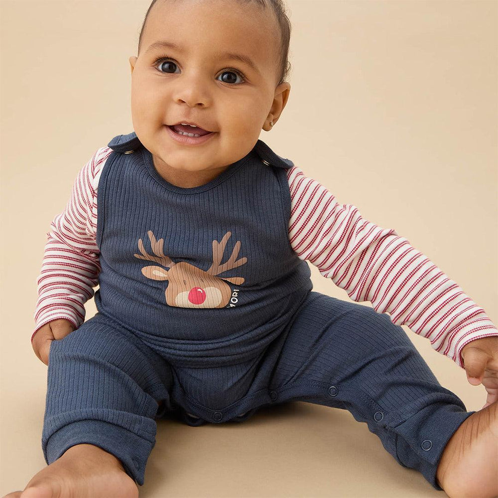 MORI Ribbed Reindeer Romper - Navy & Reindeer-Rompers-Navy & Reindeer-0-3m | Natural Baby Shower