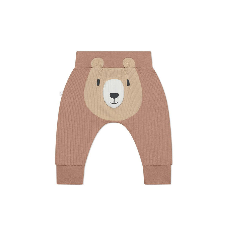 MORI Bear Face Ribbed Joggers - Bear + Brown-Trousers- | Natural Baby Shower
