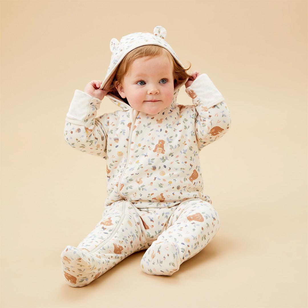 MORI Bear Print Pramsuit - Honey Bear Print-Snugglesuits- | Natural Baby Shower