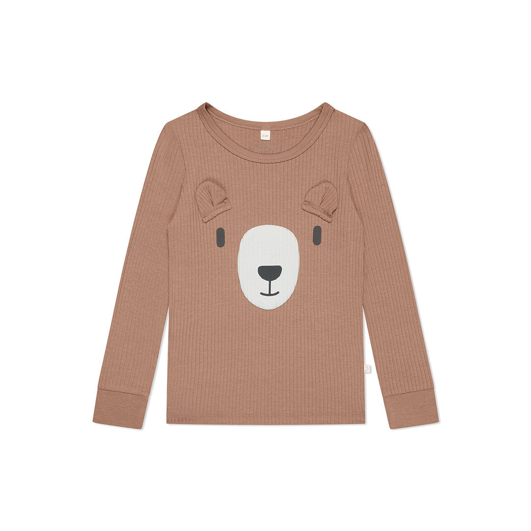 MORI Ribbed Bear Face Pyjamas - Bear + Brown-Pyjamas- | Natural Baby Shower
