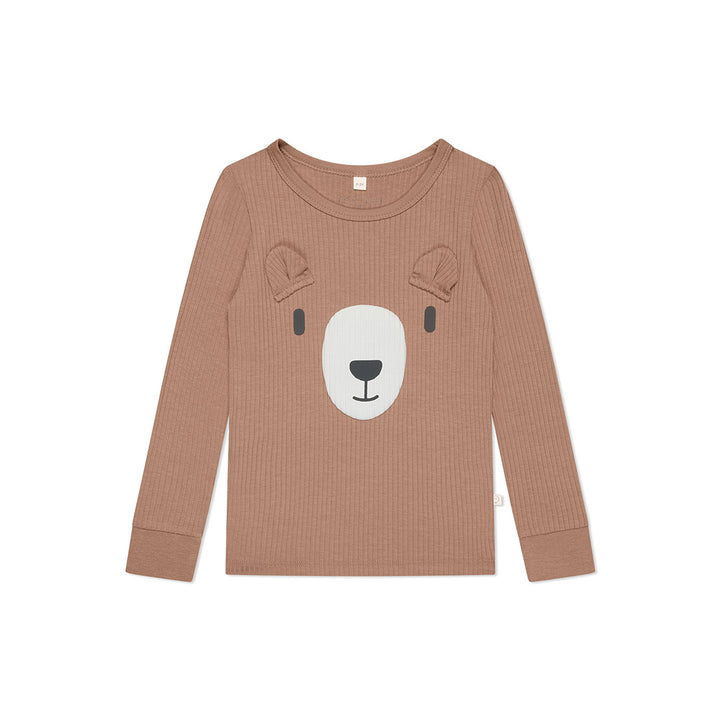 MORI Ribbed Bear Face Pyjamas - Bear + Brown-Pyjamas- | Natural Baby Shower