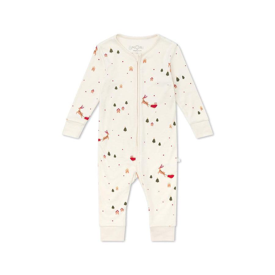 MORI Christmas Print Clever Zip Sleepsuit - Christmas Print-Sleepsuits-Christmas Print-0-3m | Natural Baby Shower
