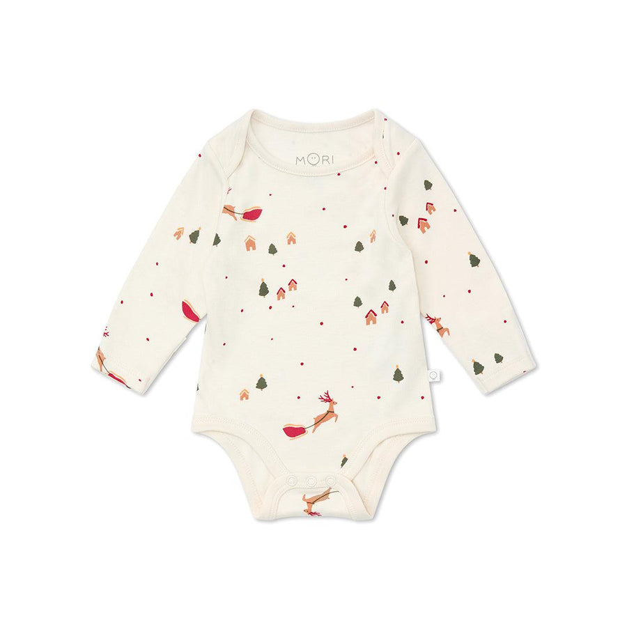MORI Christmas Print Long Sleeve Bodysuit - Christmas Print-Bodysuits-Christmas Print-0-3m | Natural Baby Shower