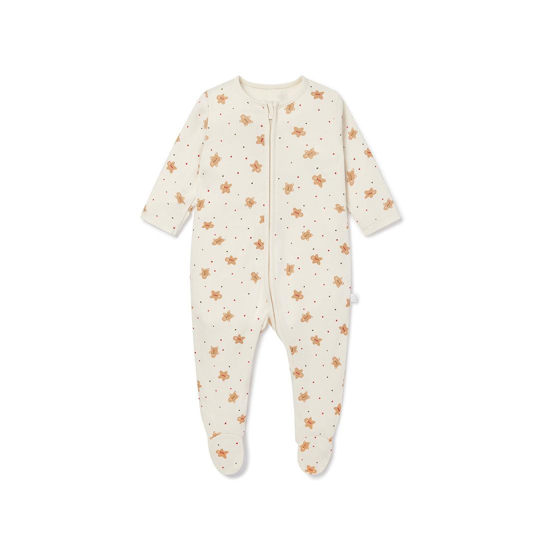 MORI Christmas Zip-Up Sleepsuit - Gingerbread Print-Sleepsuits-Gingerbread Print-NB | Natural Baby Shower