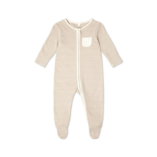 MORI Clever Zip Sleepsuit - Oatmeal Stripe-Sleepsuits-Oatmeal Stripe-0-3m | Natural Baby Shower