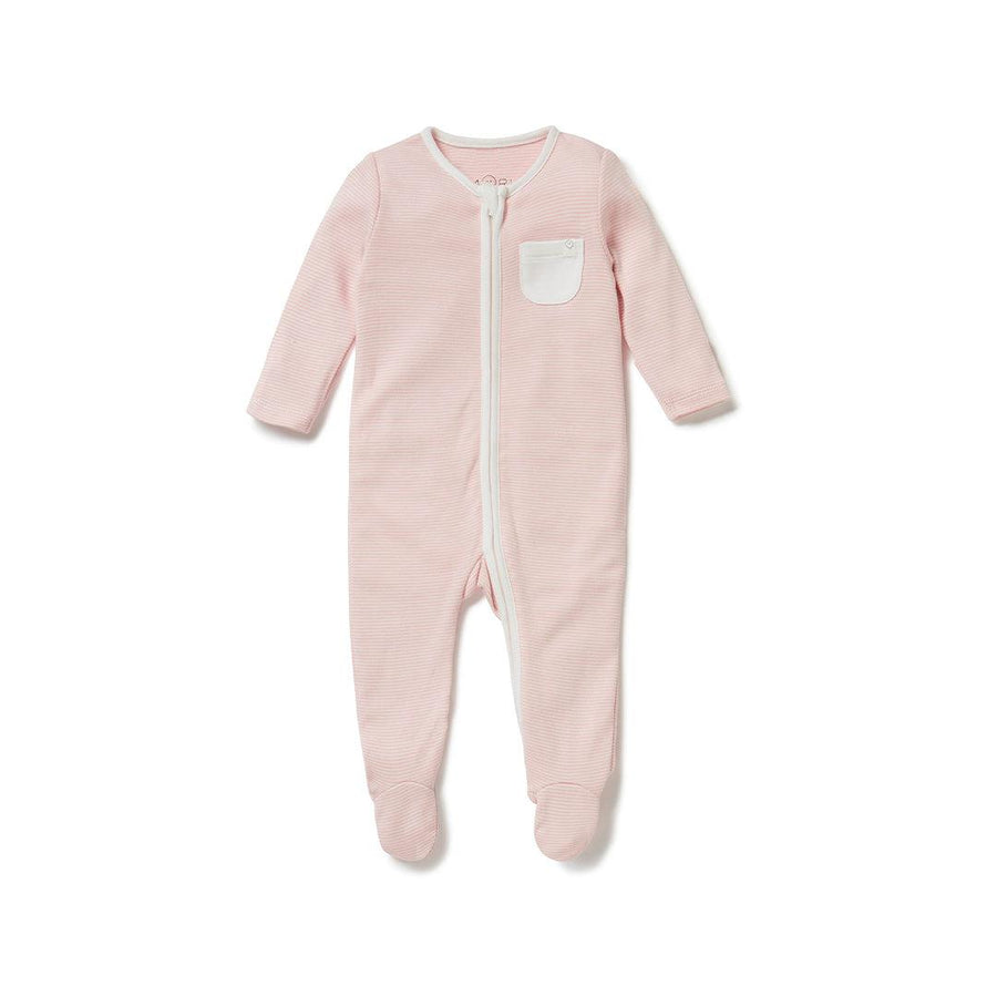 MORI Ribbed Clever Zip Sleepsuit - Blush Stripe-Sleepsuits-Blush-NB | Natural Baby Shower