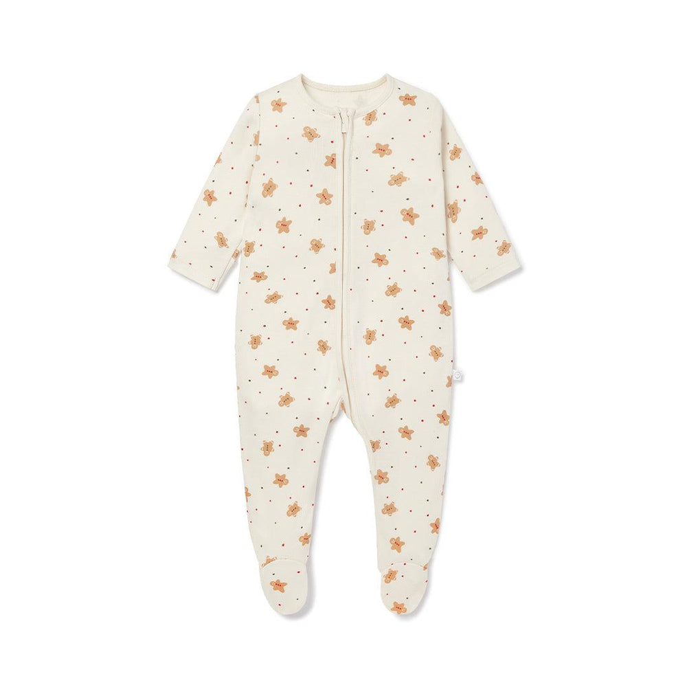 MORI Gingerbread Print Clever Zip Sleepsuit - Gingerbread Print-Sleepsuits-Gingerbread Print-0-3m | Natural Baby Shower