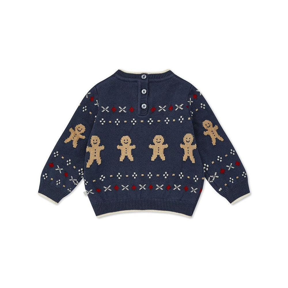 MORI Knitted Gingerbread Jumper - Navy-Jumpers + Sweatshirts-Navy-0-3m | Natural Baby Shower