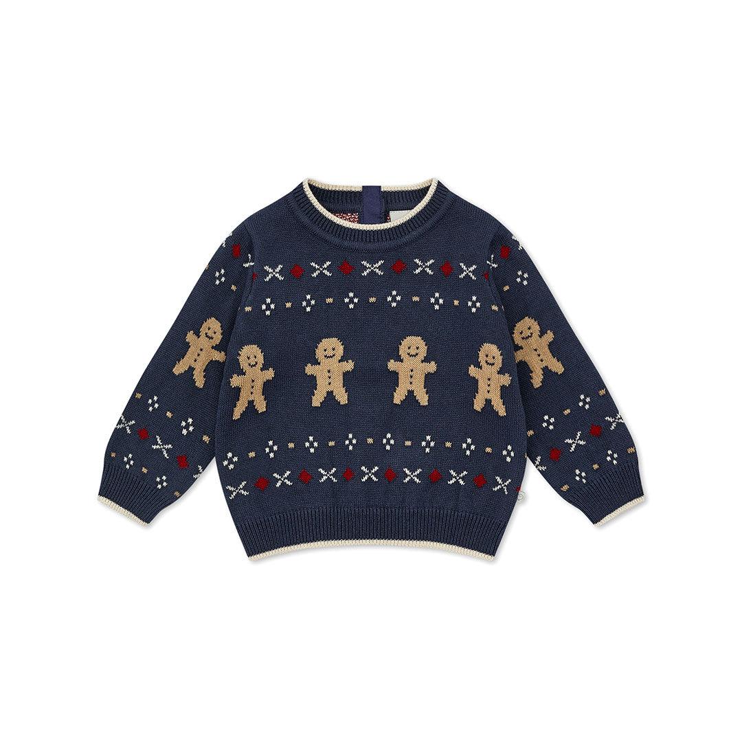 MORI Knitted Gingerbread Jumper - Navy-Jumpers + Sweatshirts-Navy-0-3m | Natural Baby Shower