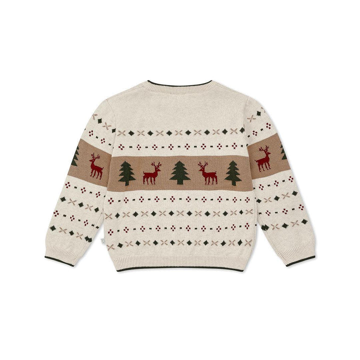 MORI Knitted Reindeer Jumper - Oatmeal-Jumpers + Sweatshirts-Oatmeal-0-3m | Natural Baby Shower