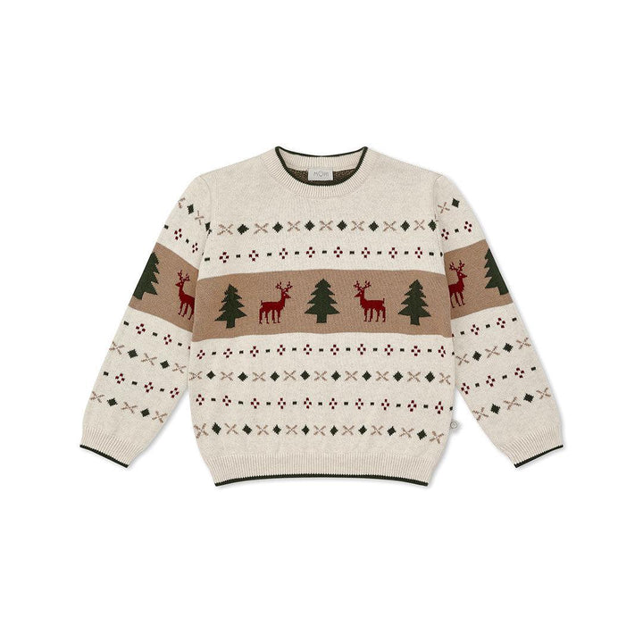 MORI Knitted Reindeer Jumper - Oatmeal-Jumpers + Sweatshirts-Oatmeal-0-3m | Natural Baby Shower