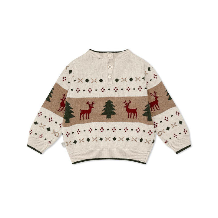 MORI Knitted Reindeer Jumper - Oatmeal-Jumpers + Sweatshirts-Oatmeal-0-3m | Natural Baby Shower