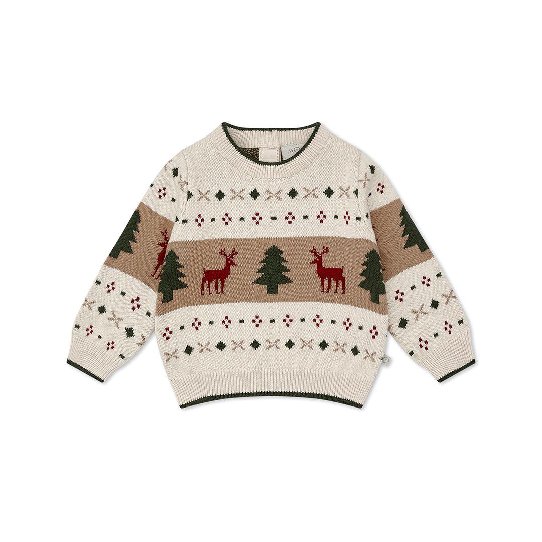 MORI Knitted Reindeer Jumper - Oatmeal-Jumpers + Sweatshirts-Oatmeal-0-3m | Natural Baby Shower