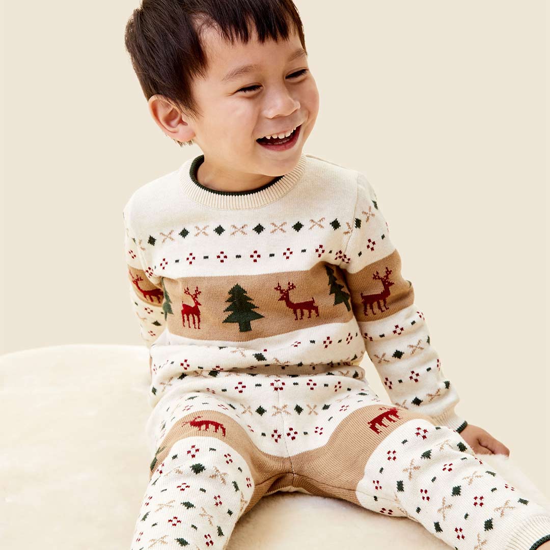 MORI Knitted Reindeer Jumper - Oatmeal-Jumpers + Sweatshirts-Oatmeal-0-3m | Natural Baby Shower