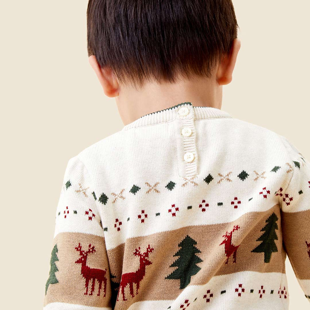 MORI Knitted Reindeer Jumper - Oatmeal-Jumpers + Sweatshirts-Oatmeal-0-3m | Natural Baby Shower