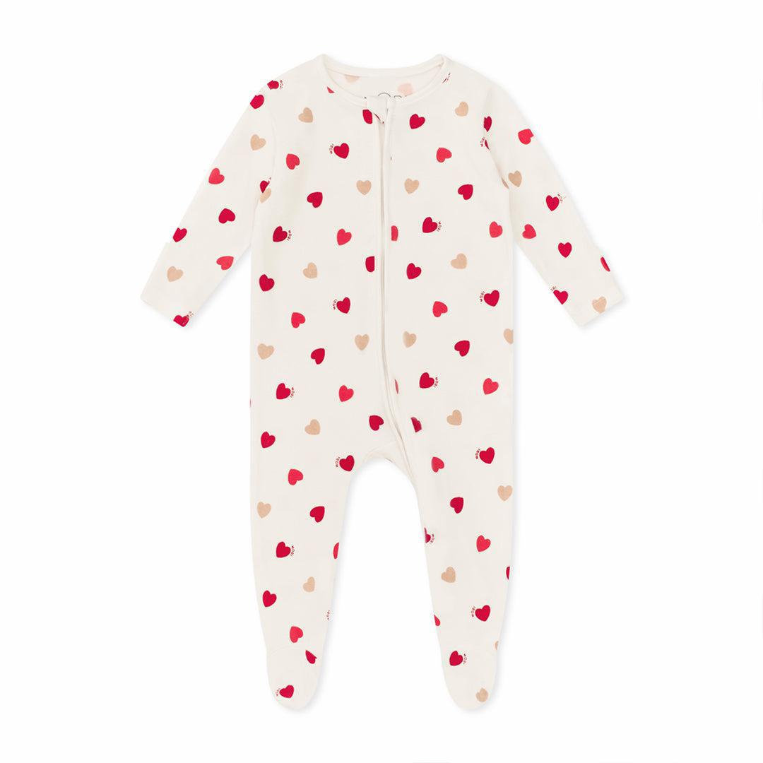 MORI Loveheart Two Way Zip-Up Sleepsuit - Hearts & Cream-Sleepsuits-Hearts & Cream-Newborn | Natural Baby Shower