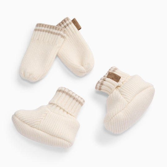 MORI Mittens & Booties Set - Ecru-Gloves + Mittens-Ecru-0-6m | Natural Baby Shower