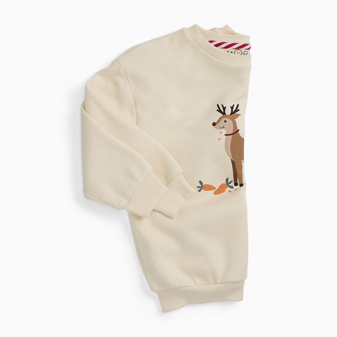 MORI Reindeer Sweatshirt - Reindeer & Cream-Jumpers + Sweatshirts-Reindeer & Cream-3-6m | Natural Baby Shower