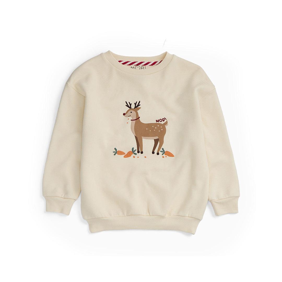 MORI Reindeer Sweatshirt - Reindeer & Cream-Jumpers + Sweatshirts-Reindeer & Cream-3-6m | Natural Baby Shower