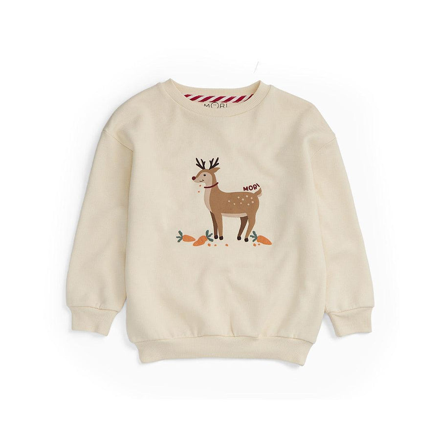 MORI Reindeer Sweatshirt - Reindeer & Cream-Jumpers + Sweatshirts-Reindeer & Cream-3-6m | Natural Baby Shower