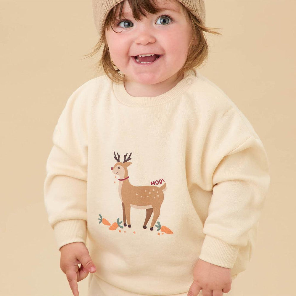 MORI Reindeer Sweatshirt - Reindeer & Cream-Jumpers + Sweatshirts-Reindeer & Cream-3-6m | Natural Baby Shower