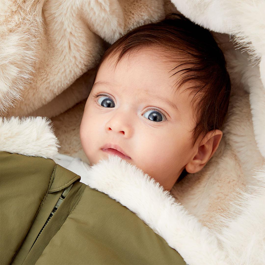 MORI Padded Pram Liner Faux Fur Footmuff Olive Pushchairs