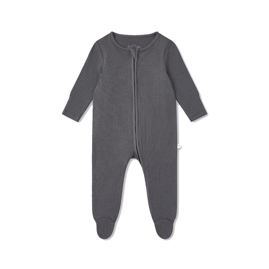 MORI Panda Ribbed Clever Zip Sleepsuit - Charcoal-Sleepsuits-Charcoal-0-3m | Natural Baby Shower