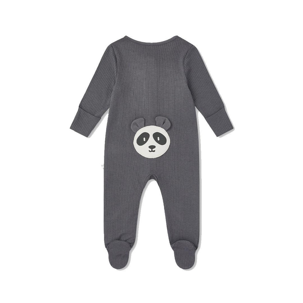 MORI Panda Ribbed Clever Zip Sleepsuit - Charcoal-Sleepsuits-Charcoal-0-3m | Natural Baby Shower