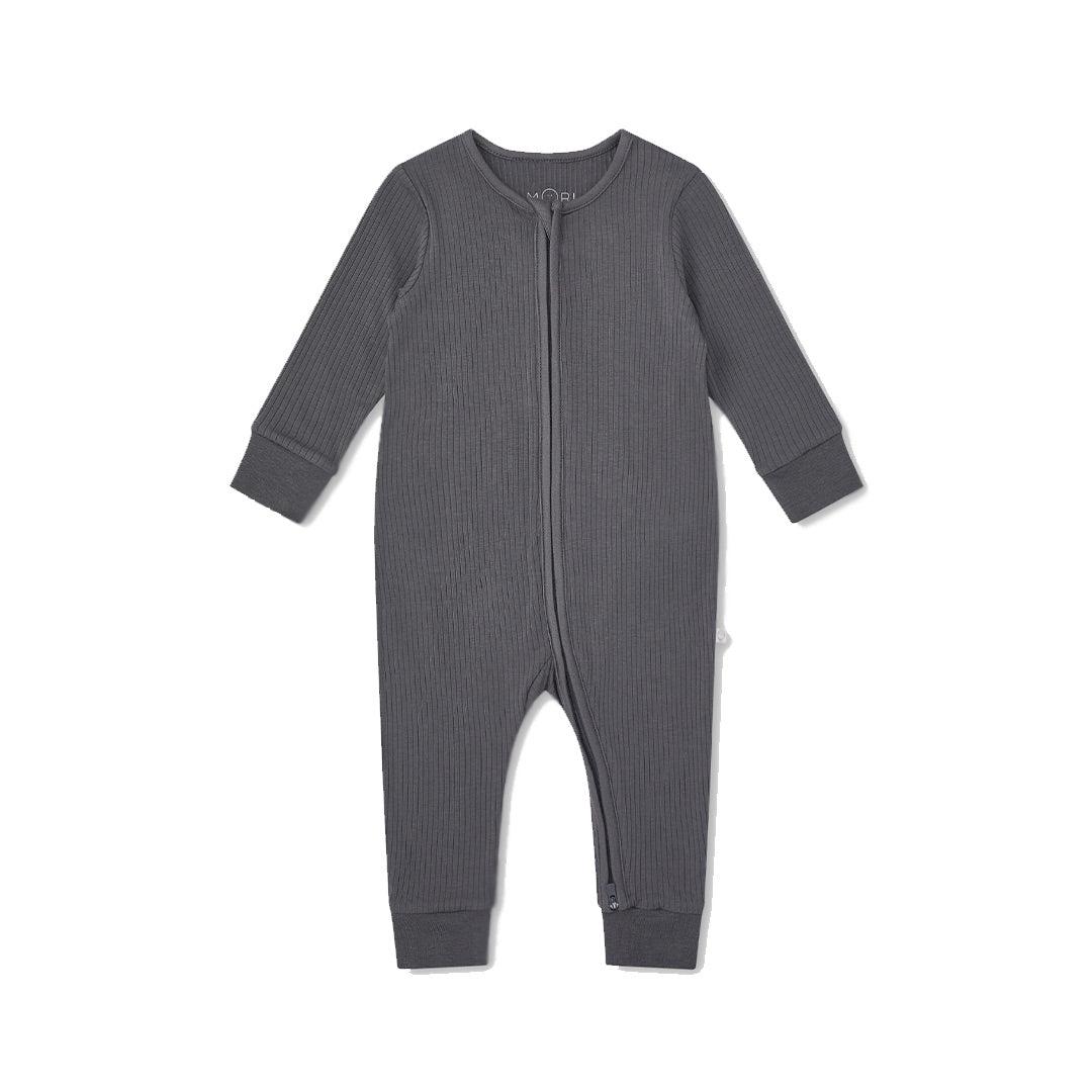 MORI Panda Ribbed Clever Zip Sleepsuit - Charcoal-Sleepsuits-Charcoal-0-3m | Natural Baby Shower